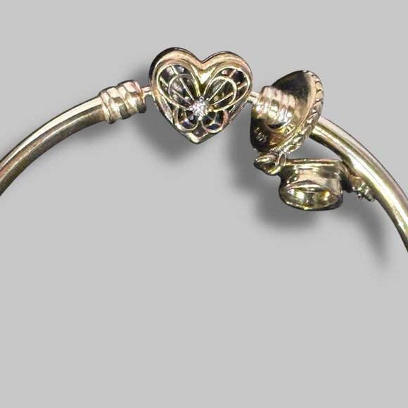 Pandora Heart Charm Sterling Silver Bangle Bracelet, w/Graduation Cap Charm, Wit - Picture 5 of 16